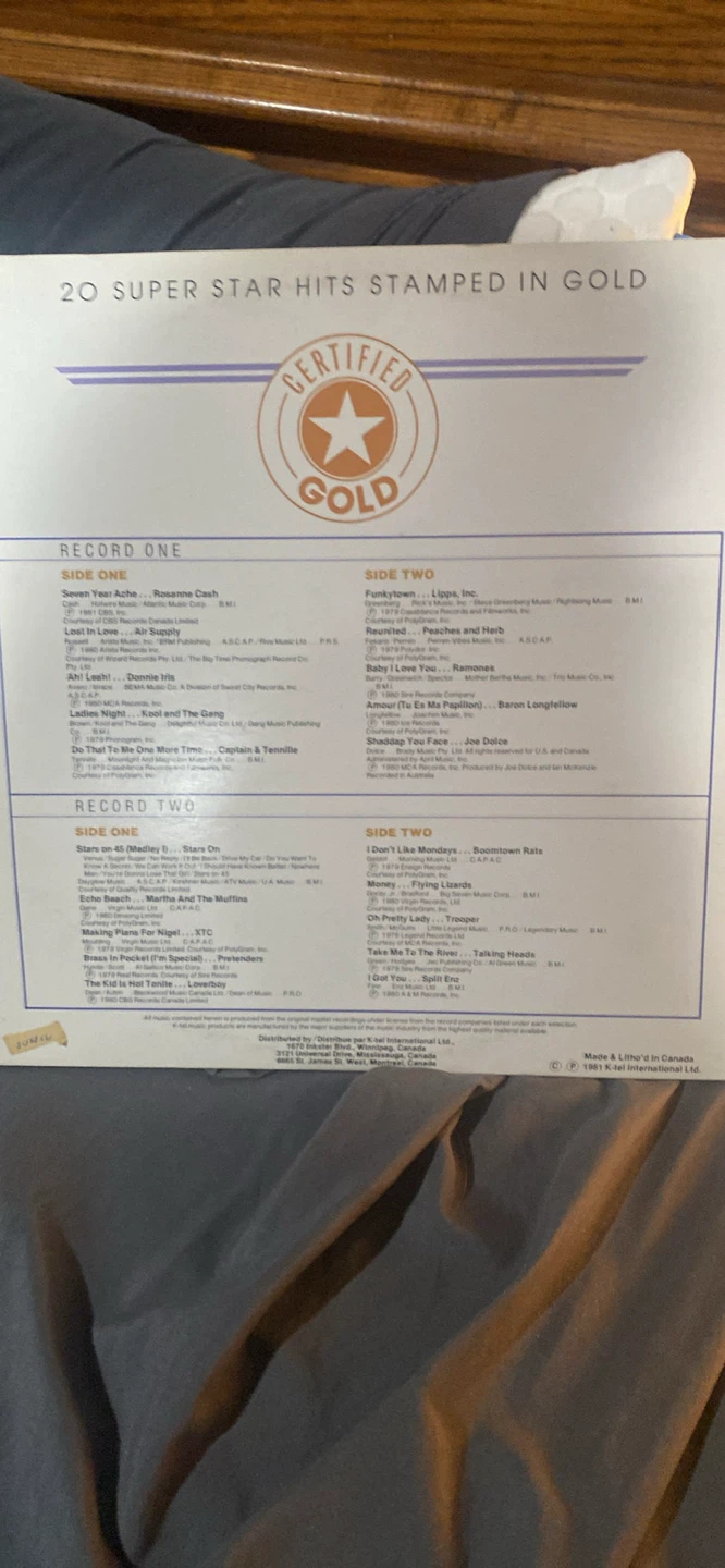 Certified Gold 20 Super Star Hits Stamped in Gold Vinyl Record - photo 2