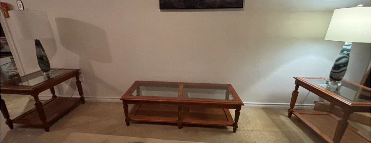 Wooden Coffee Table with Glass Top and Lower Shelf