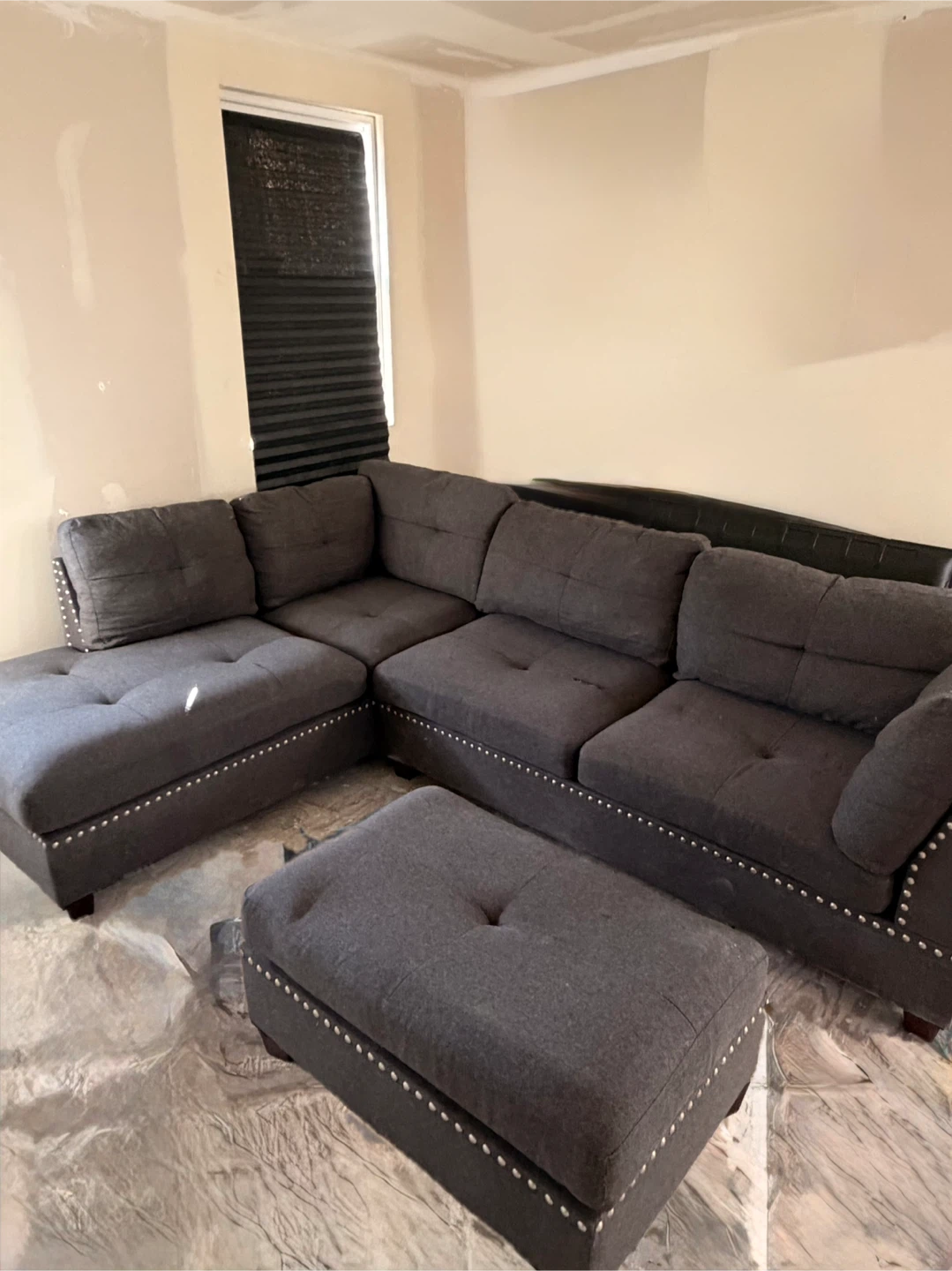Dark Gray Sectional Sofa with Ottoman