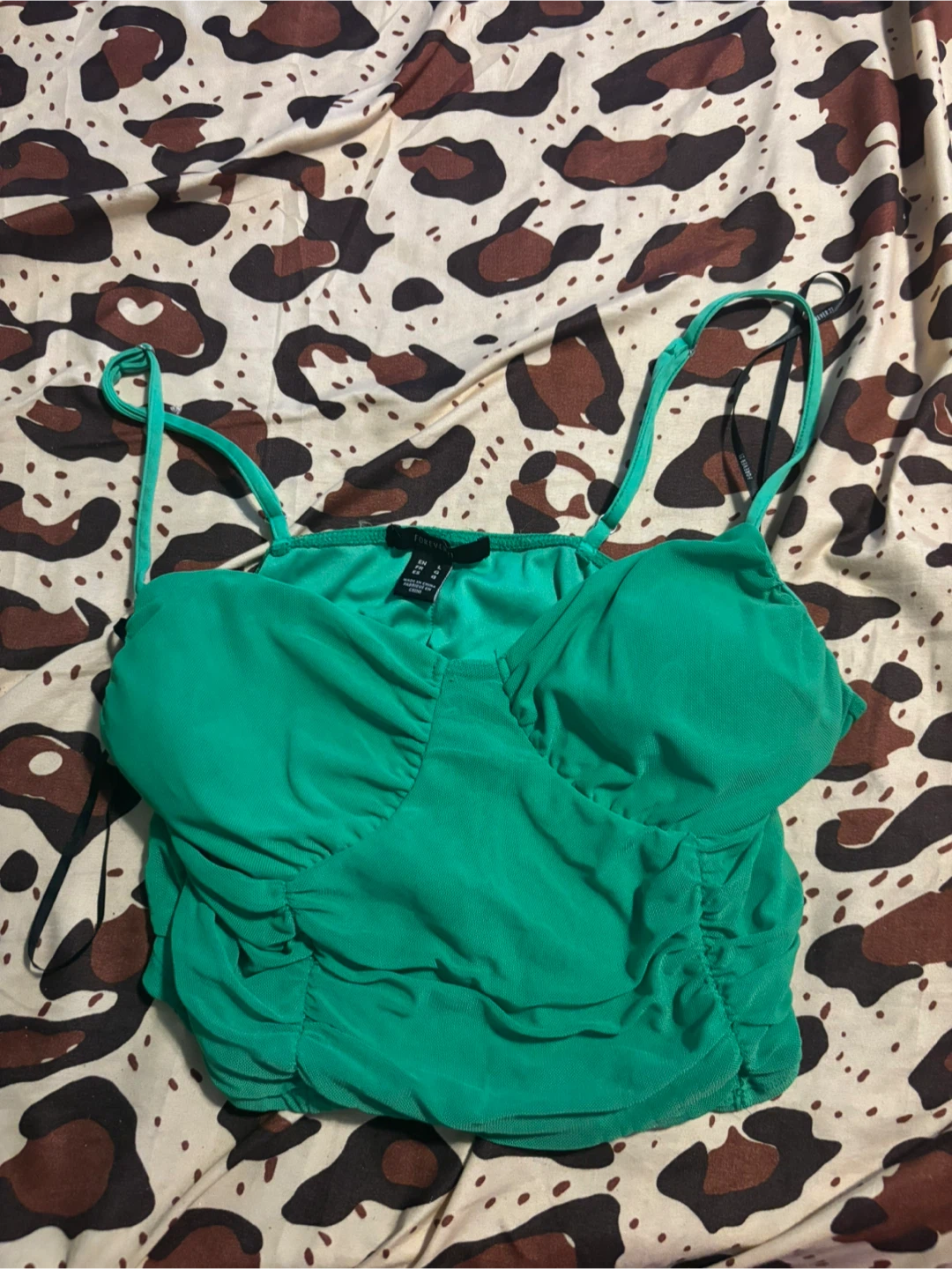 Forever 21 Ruched Crop Top - Green