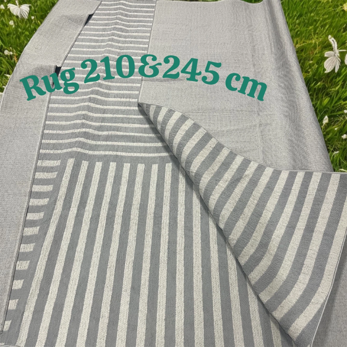 Grey Striped Rug 210 x 245 cm