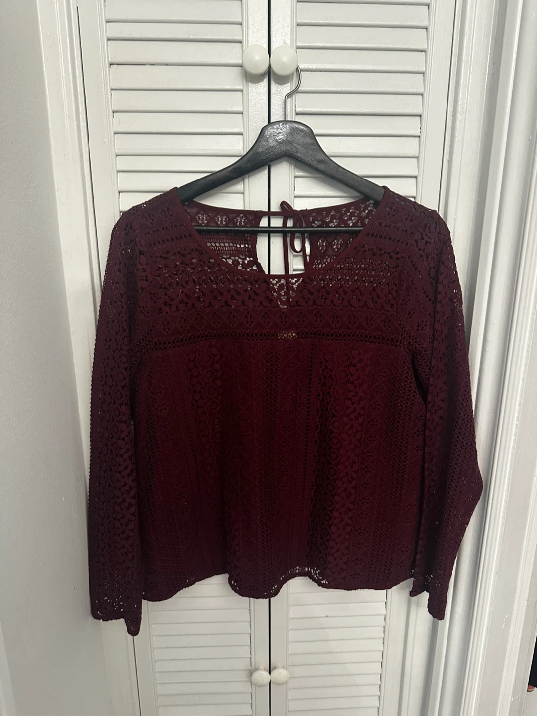 Hollister Burgundy Lace Long Sleeve Top - Size L