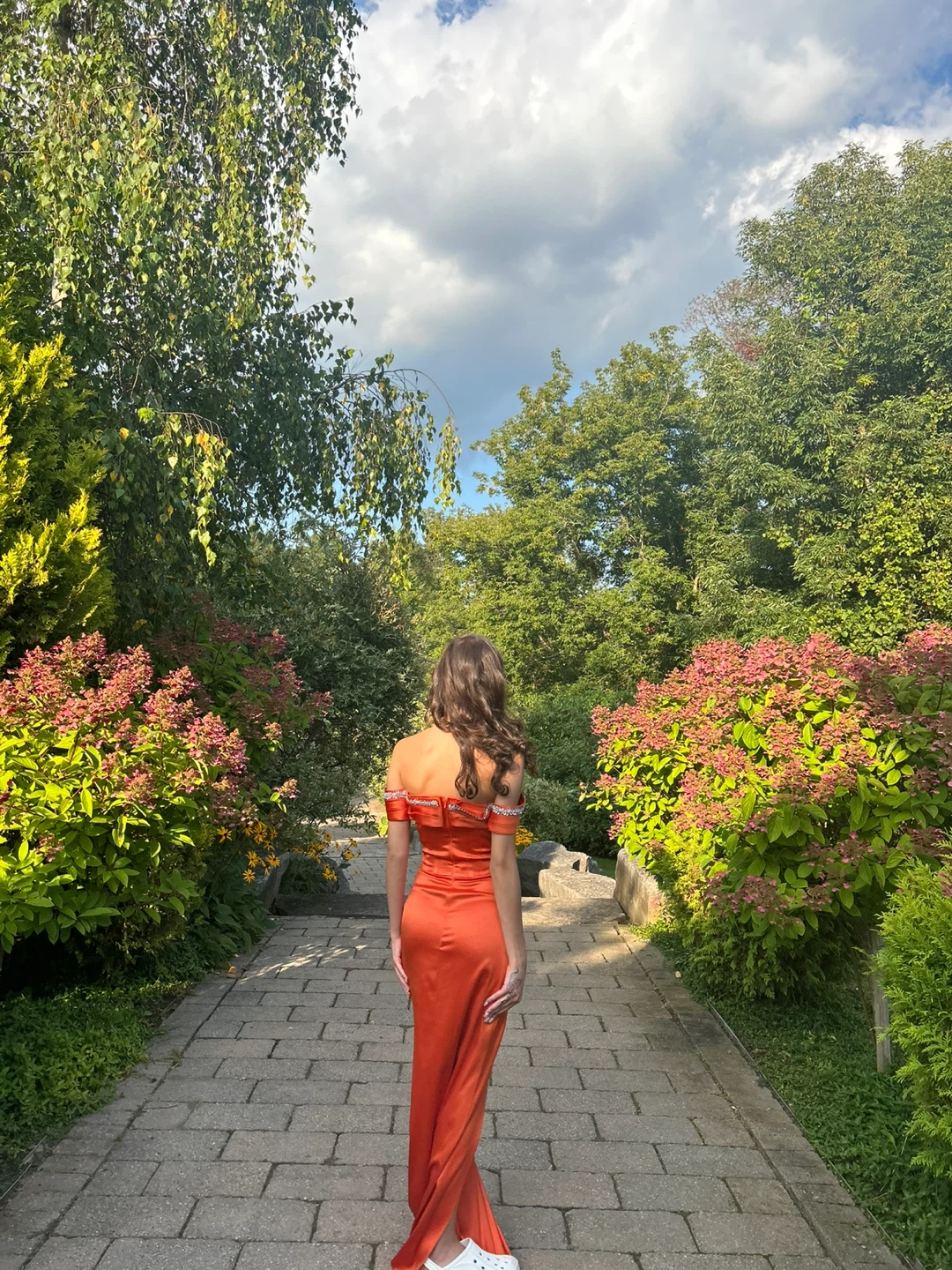 Orange Off-the-Shoulder Prom Dress