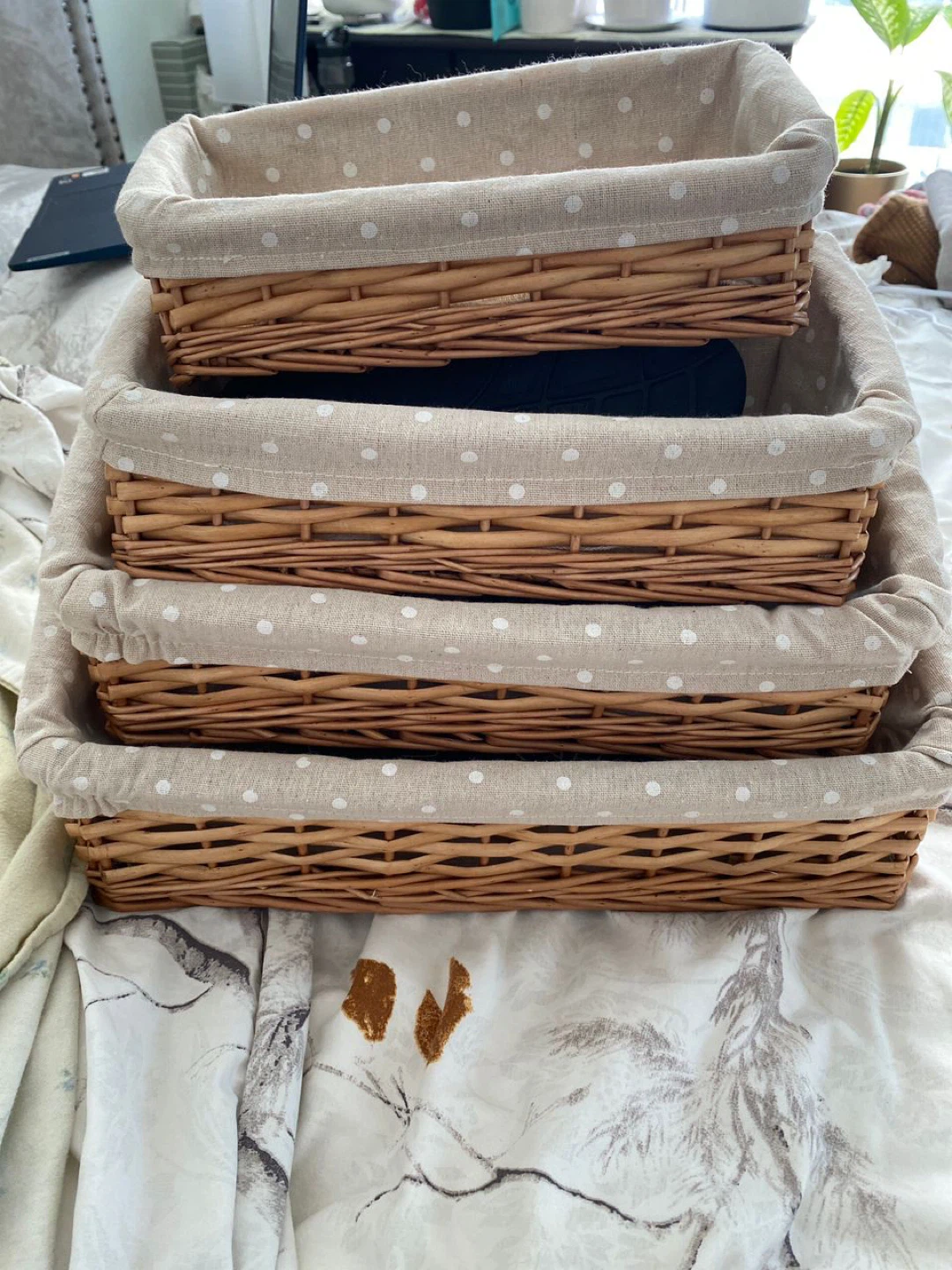 Set of 4 Woven Baskets with Polka Dot Liners - photo 2