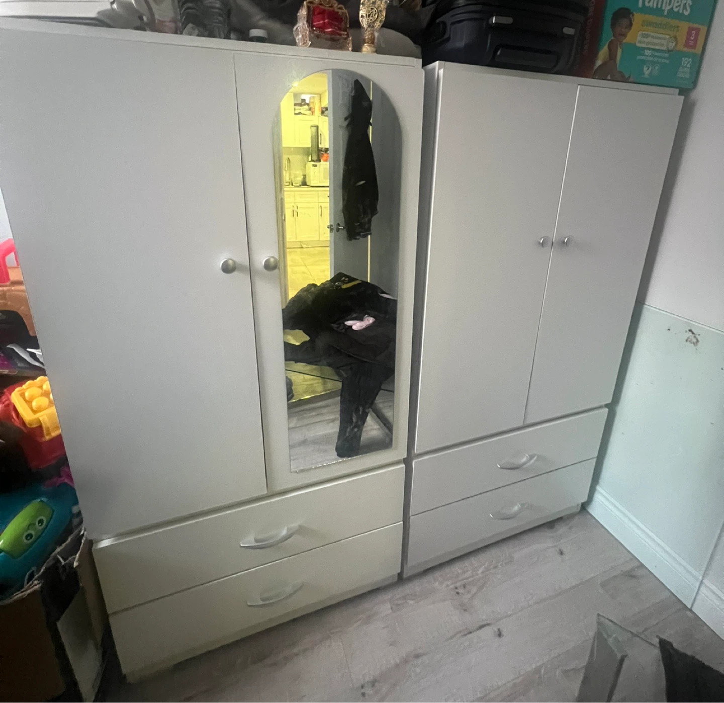 White Double Door Wardrobe with Mirror and Drawers