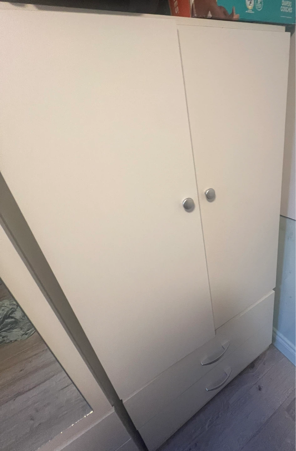 White Double Door Wardrobe with Mirror and Drawers - photo 2
