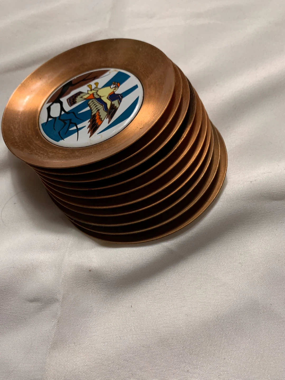 Vintage Copper Bird Design Coasters Set of 8 - photo 2