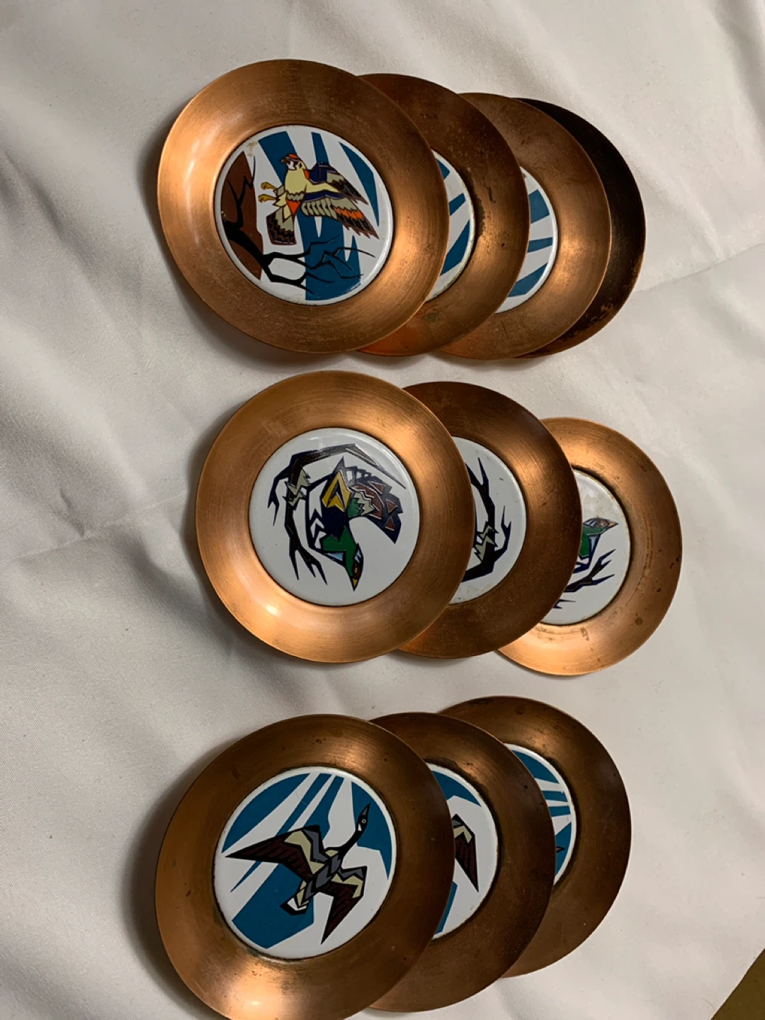 Vintage Copper Bird Design Coasters Set of 8