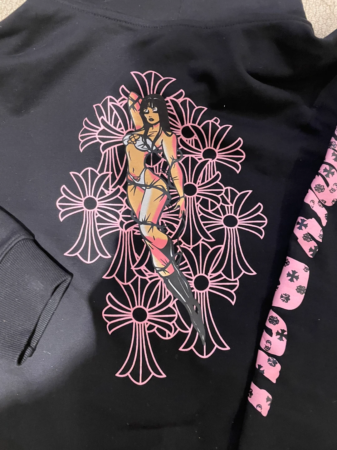 Chrome Hearts Black Zip-Up Hoodie with Pink Graphic - photo 3