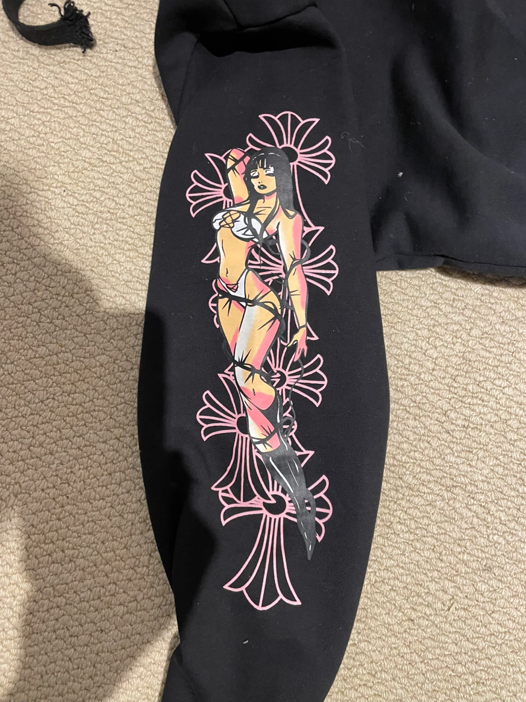Chrome Hearts Black Zip-Up Hoodie with Pink Graphic - photo 5