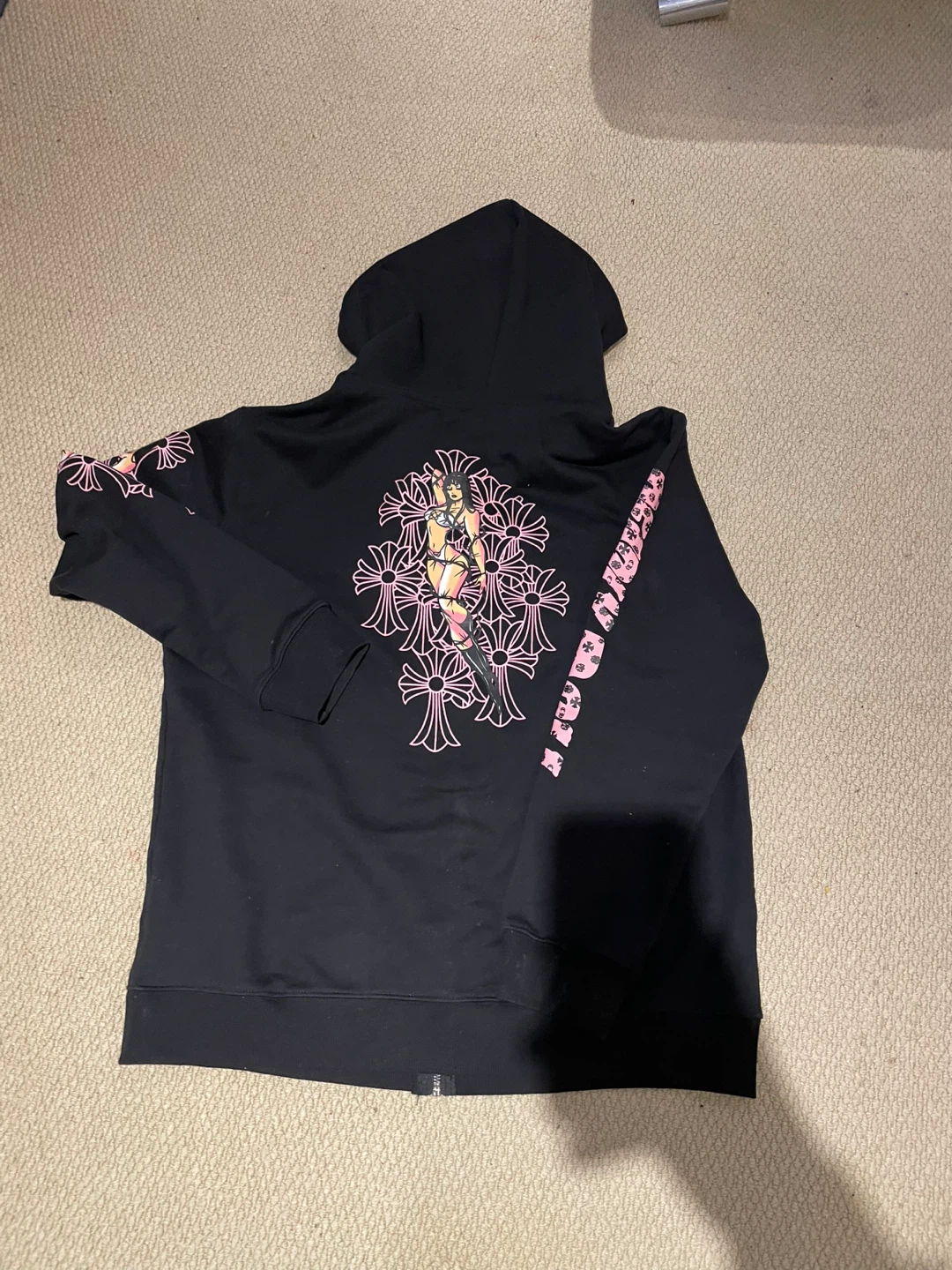Chrome Hearts Black Zip-Up Hoodie with Pink Graphic - photo 2