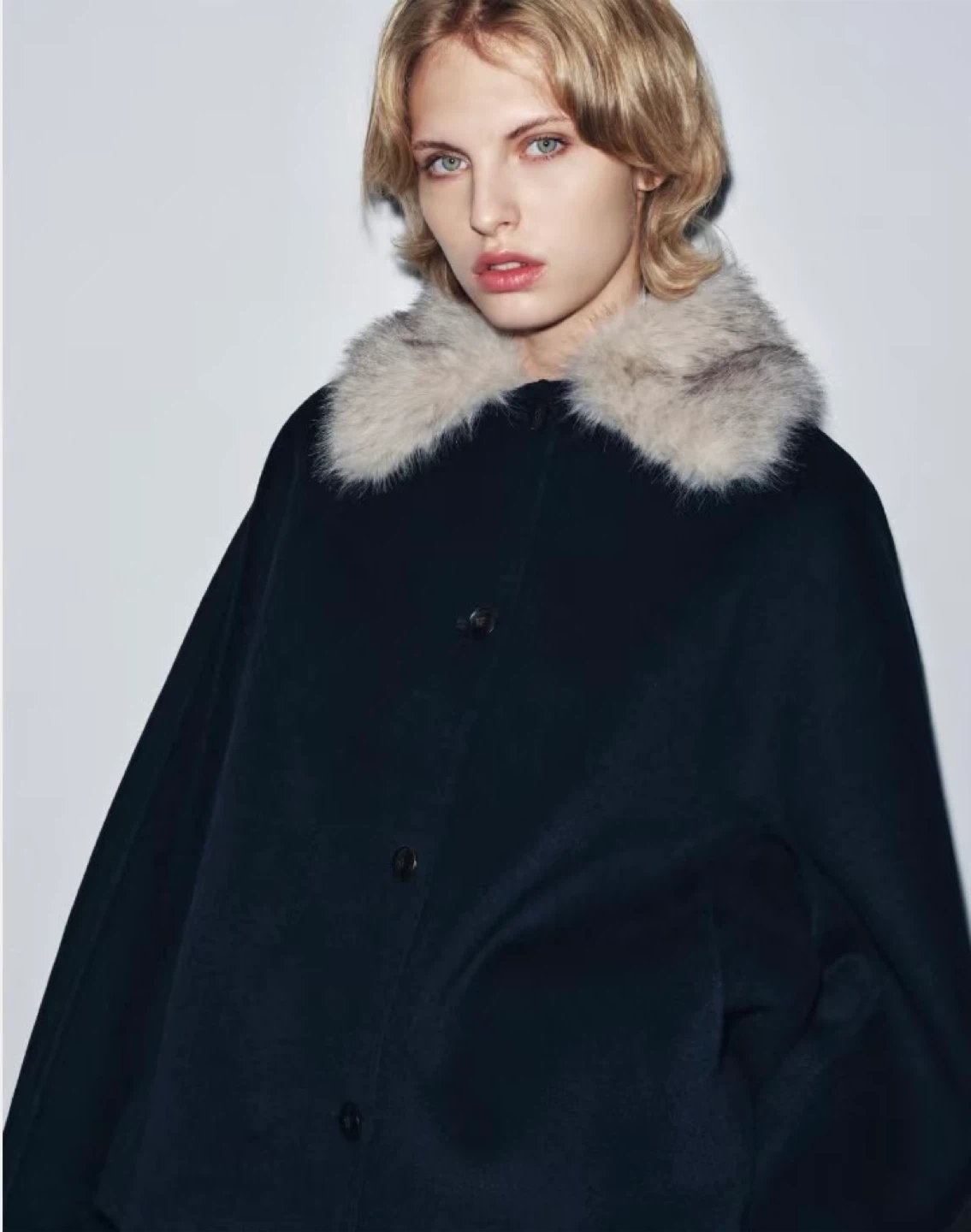 Wool Collection Jacket with Faux Fur Collar -xs - photo 2