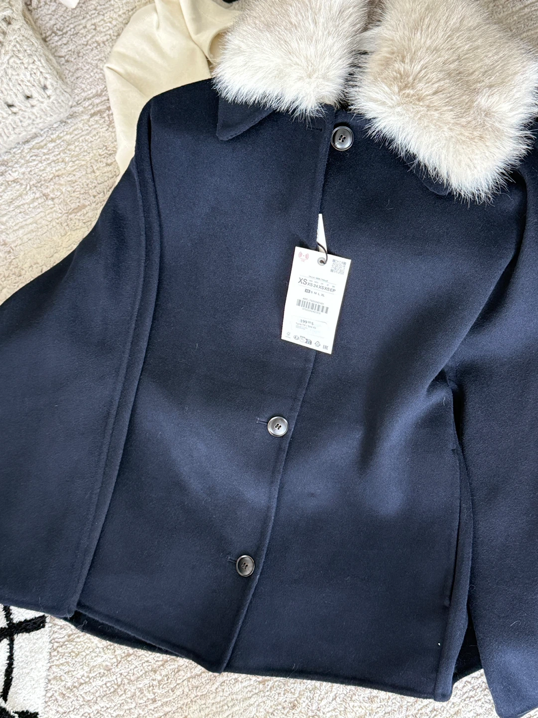 Wool Collection Jacket with Faux Fur Collar -xs - photo 3