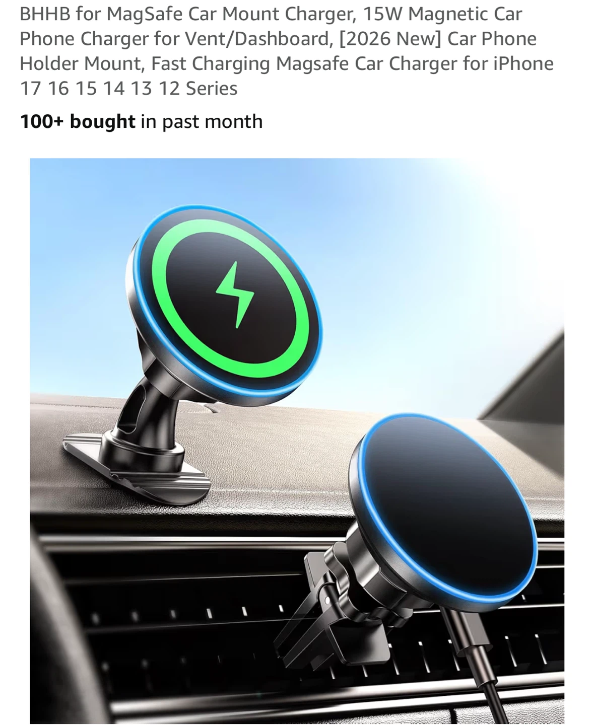 BHB MagSafe Car Mount Charger 15W Fast Charging
