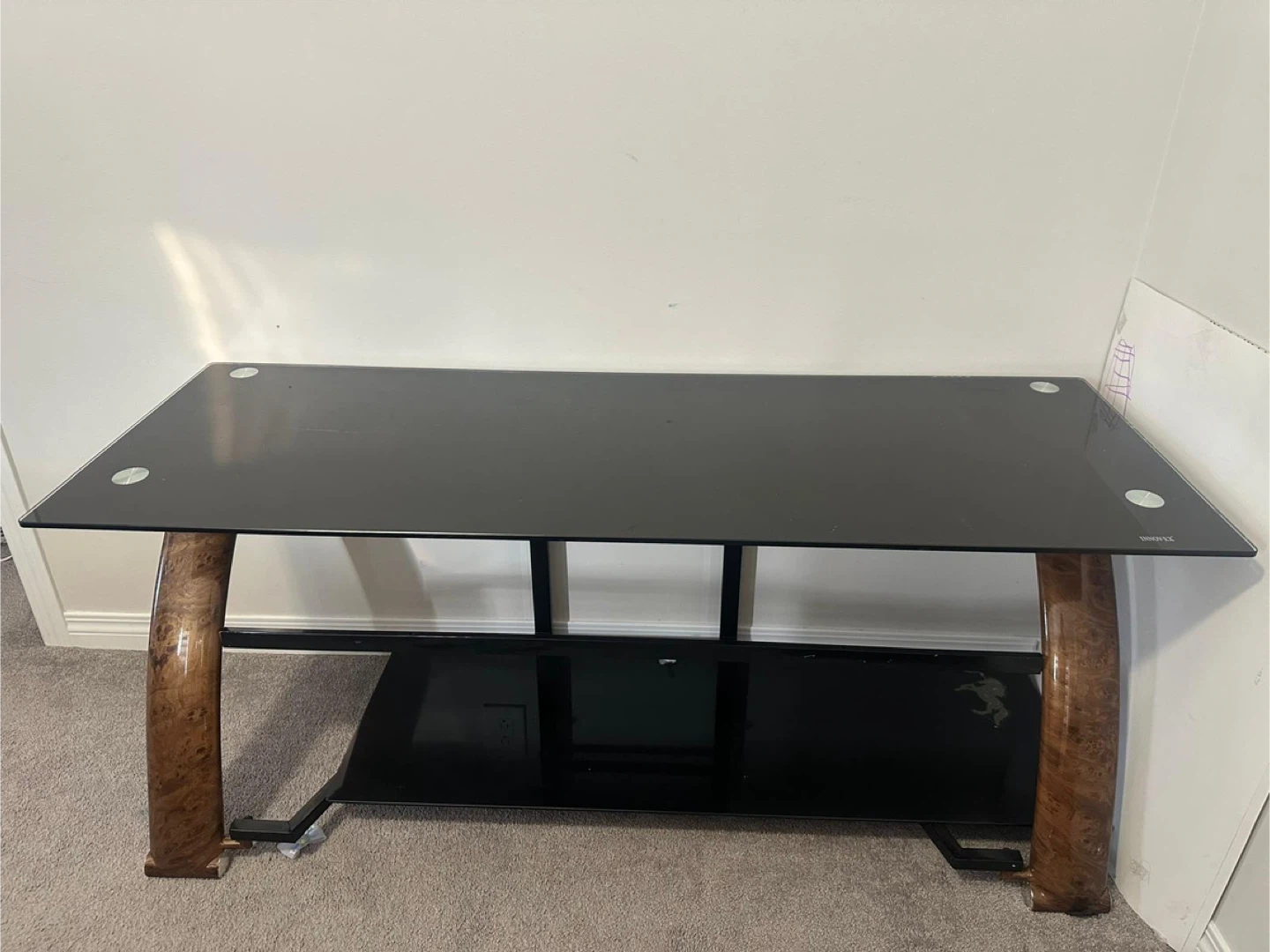 Glass Top TV Stand with Wood Accents