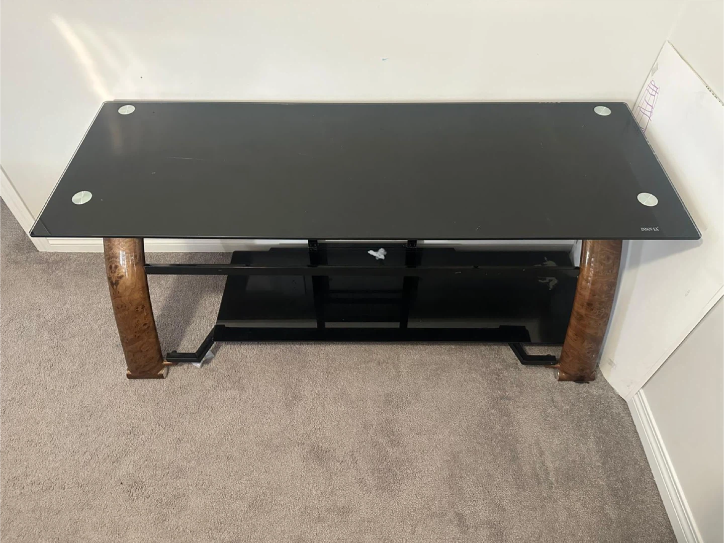 Glass Top TV Stand with Wood Accents - photo 2