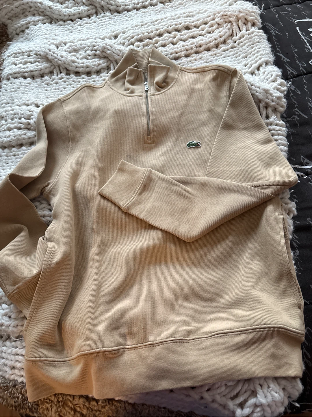 Lacoste 1/4 Zip Pullover Sweater Khaki Size M