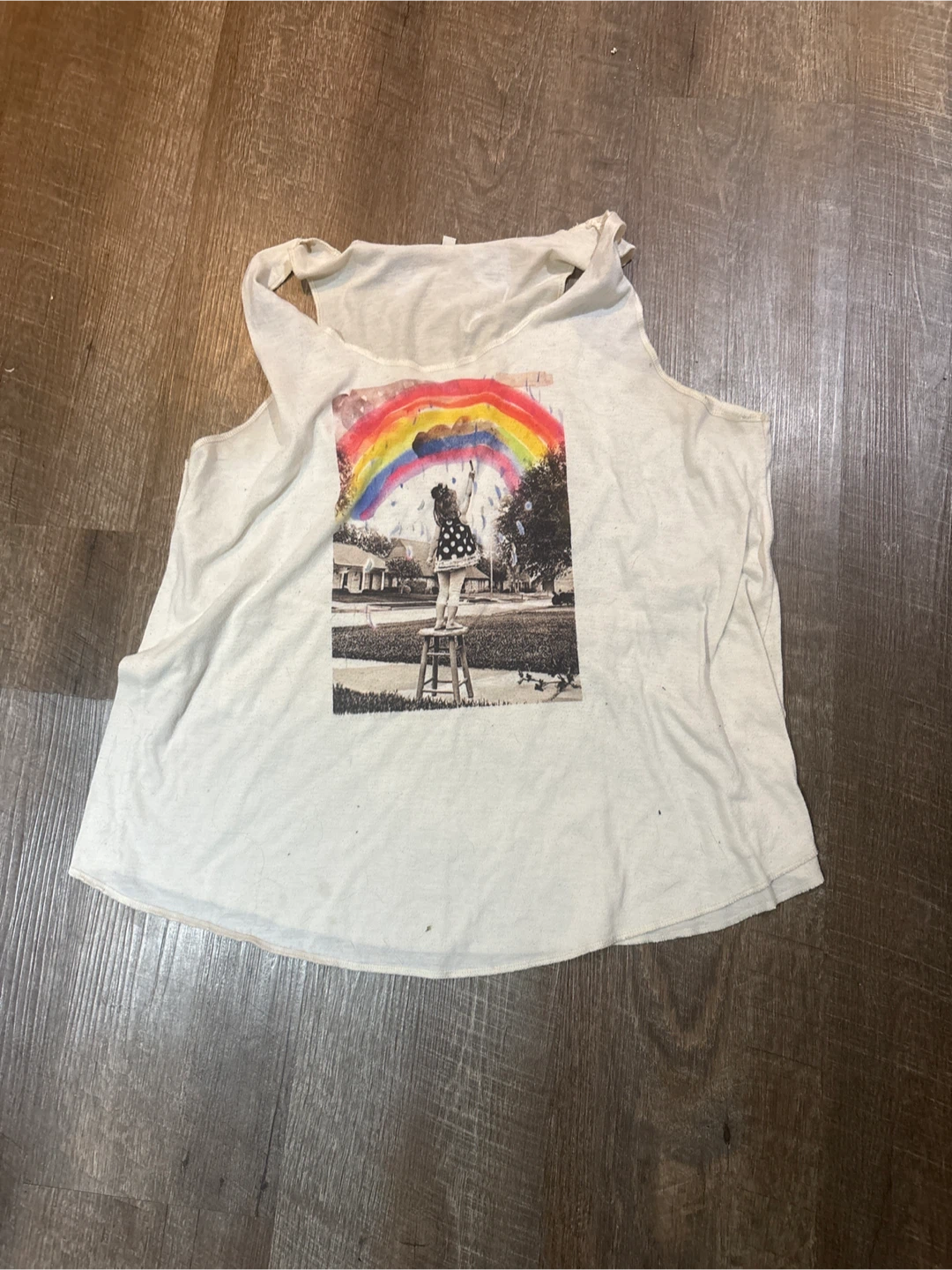 White Tank Top with Rainbow Graphic