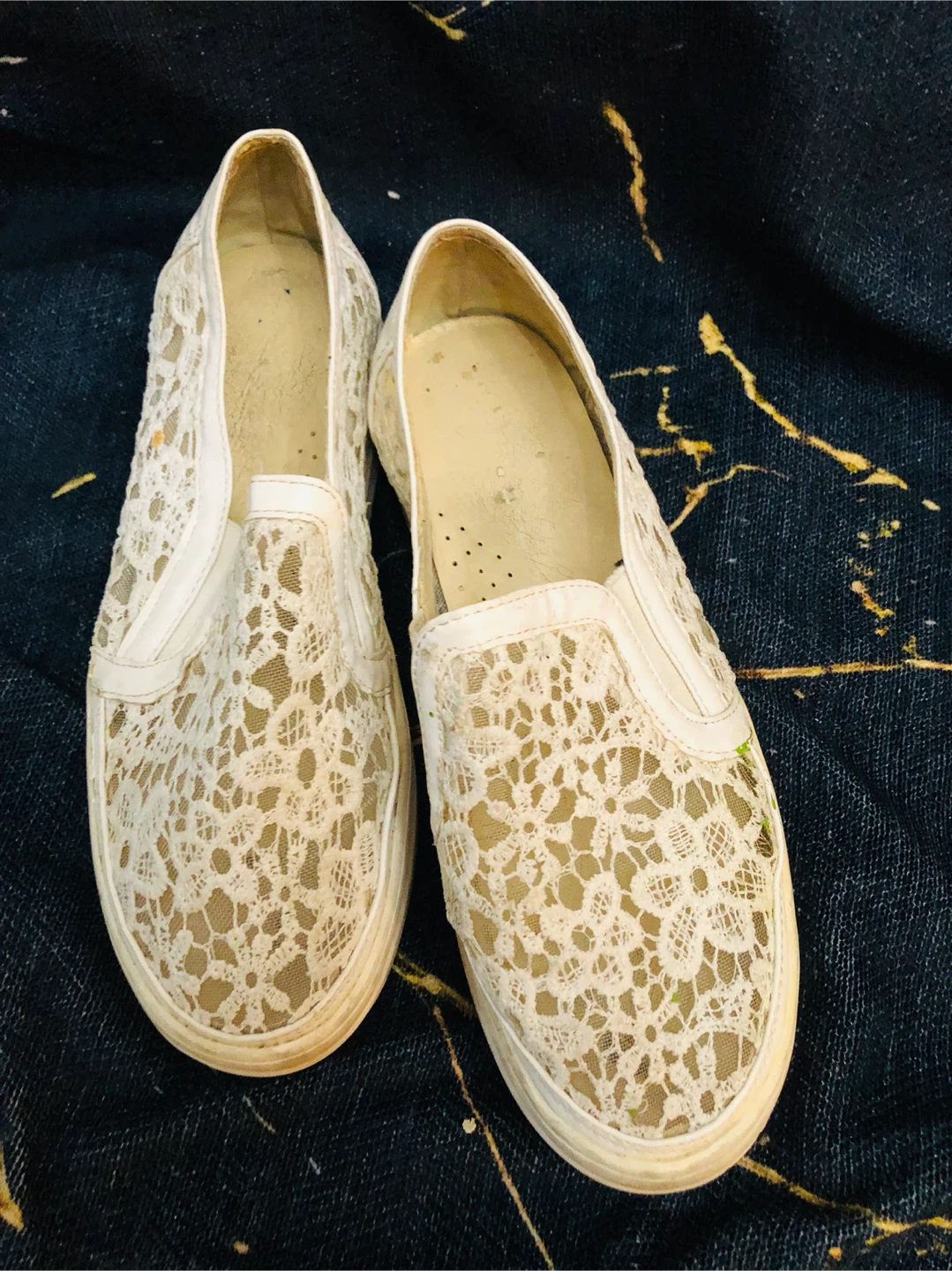 White Lace Slip-On Sneakers 8