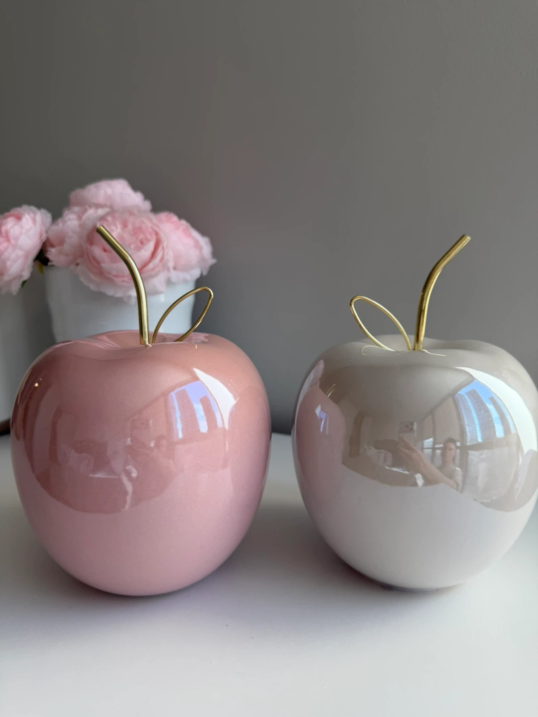Set of 2 Ceramic Decorative Apples - Pink & Beige