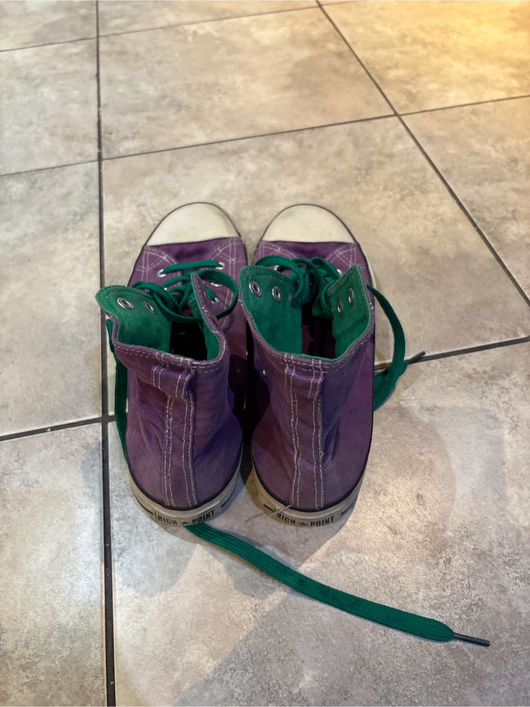 Purple High Top Canvas Sneakers with Green Laces - photo 2