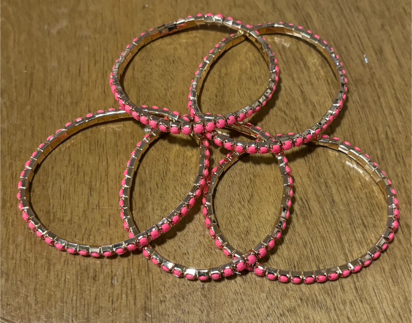 FLASH SALE-5 Gold Tone Pink Rhinestones Stretchy Bracelets