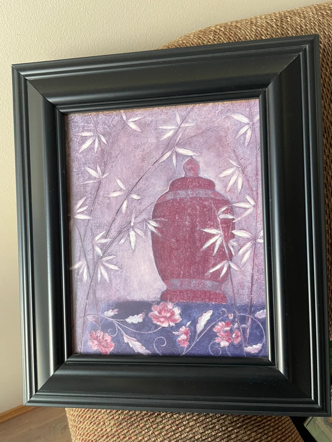 Framed Wall Art Print - Ginger Jar with Bamboo and Flowers