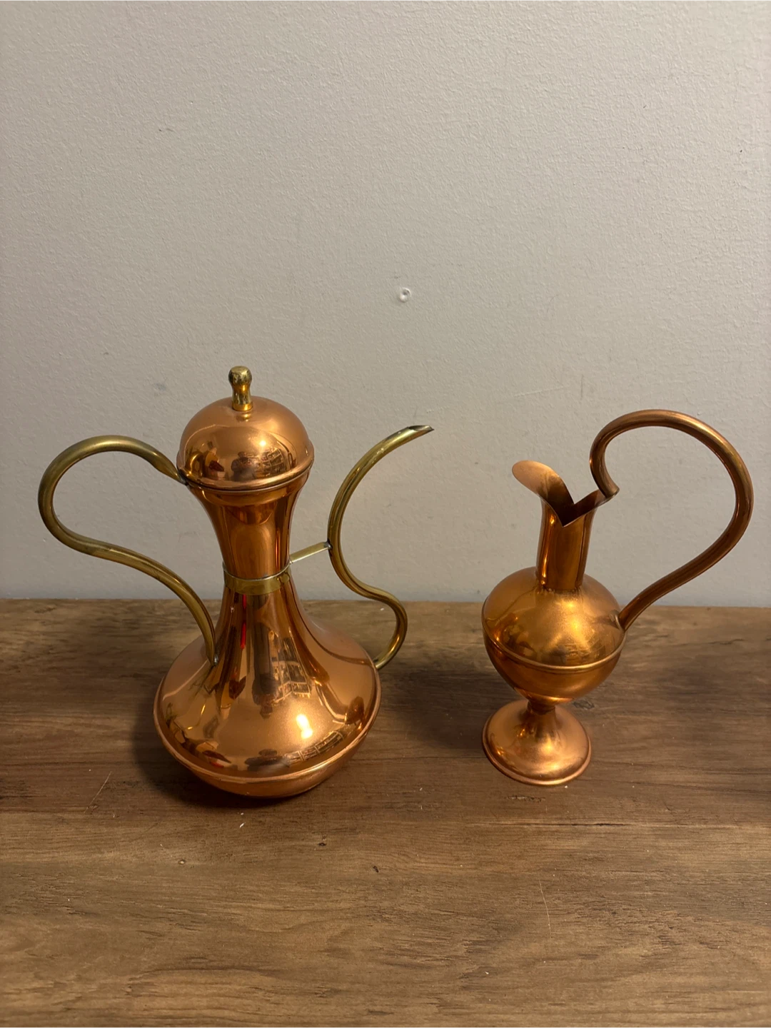 Vintage Two Copper Pitchers