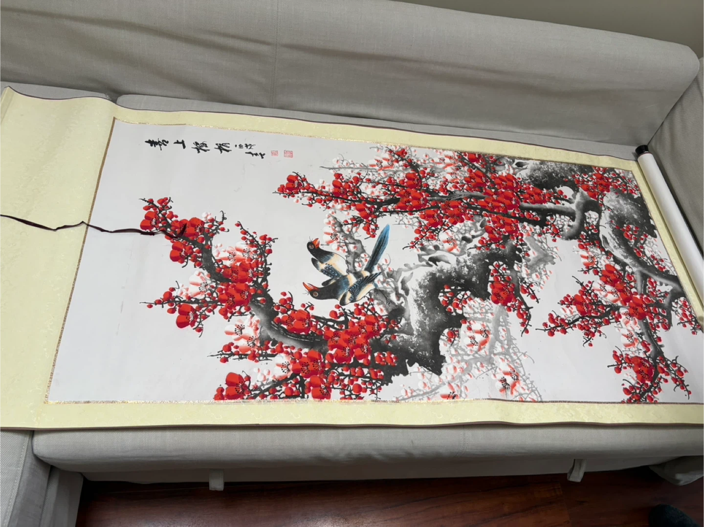 Chinese Scroll Painting of Peonies and Birds - photo 2