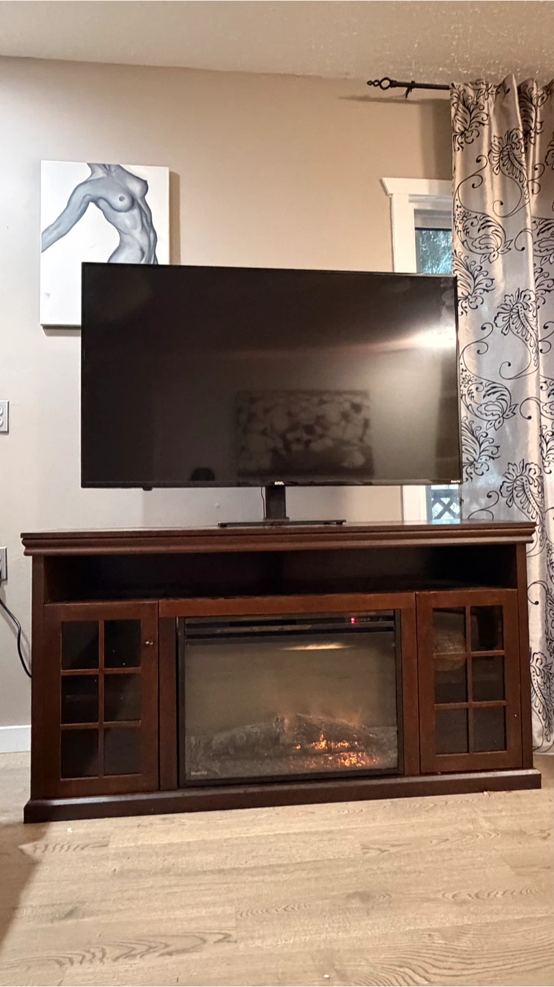 Wood Entertainment Unit with Electric Fireplace
