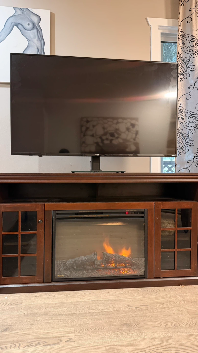 Wood Entertainment Unit with Electric Fireplace - photo 2
