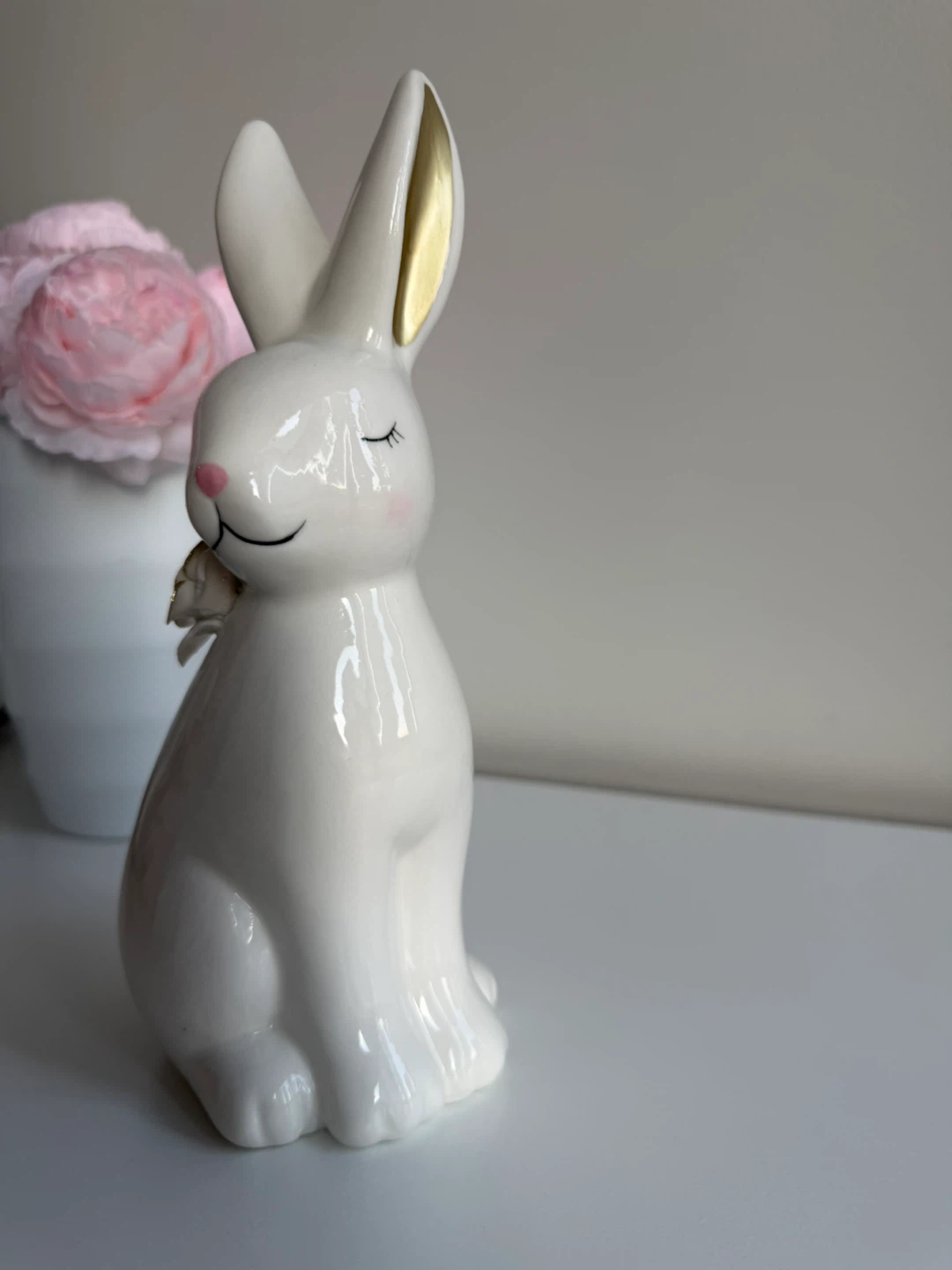 White Ceramic Bunny Figurine with Gold Accents - photo 2