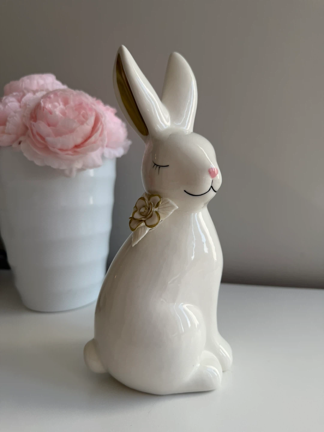 White Ceramic Bunny Figurine with Gold Accents - photo 4