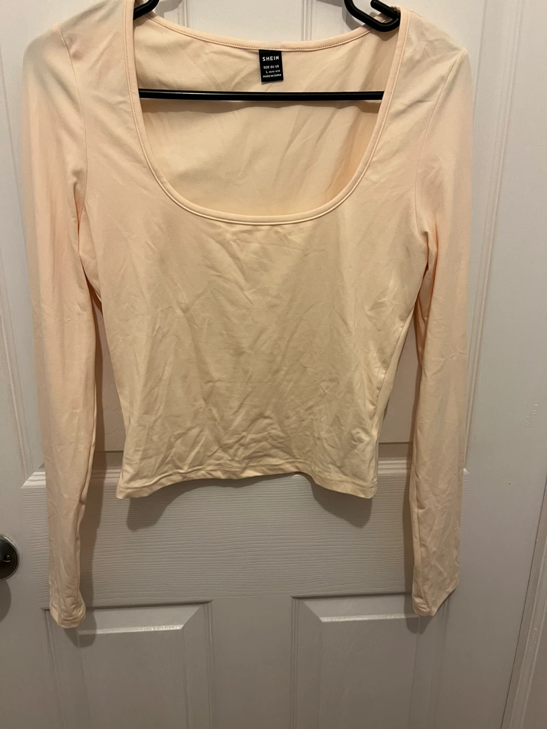 SHEIN Long Sleeve Scoop Neck Top - Peach - Size L