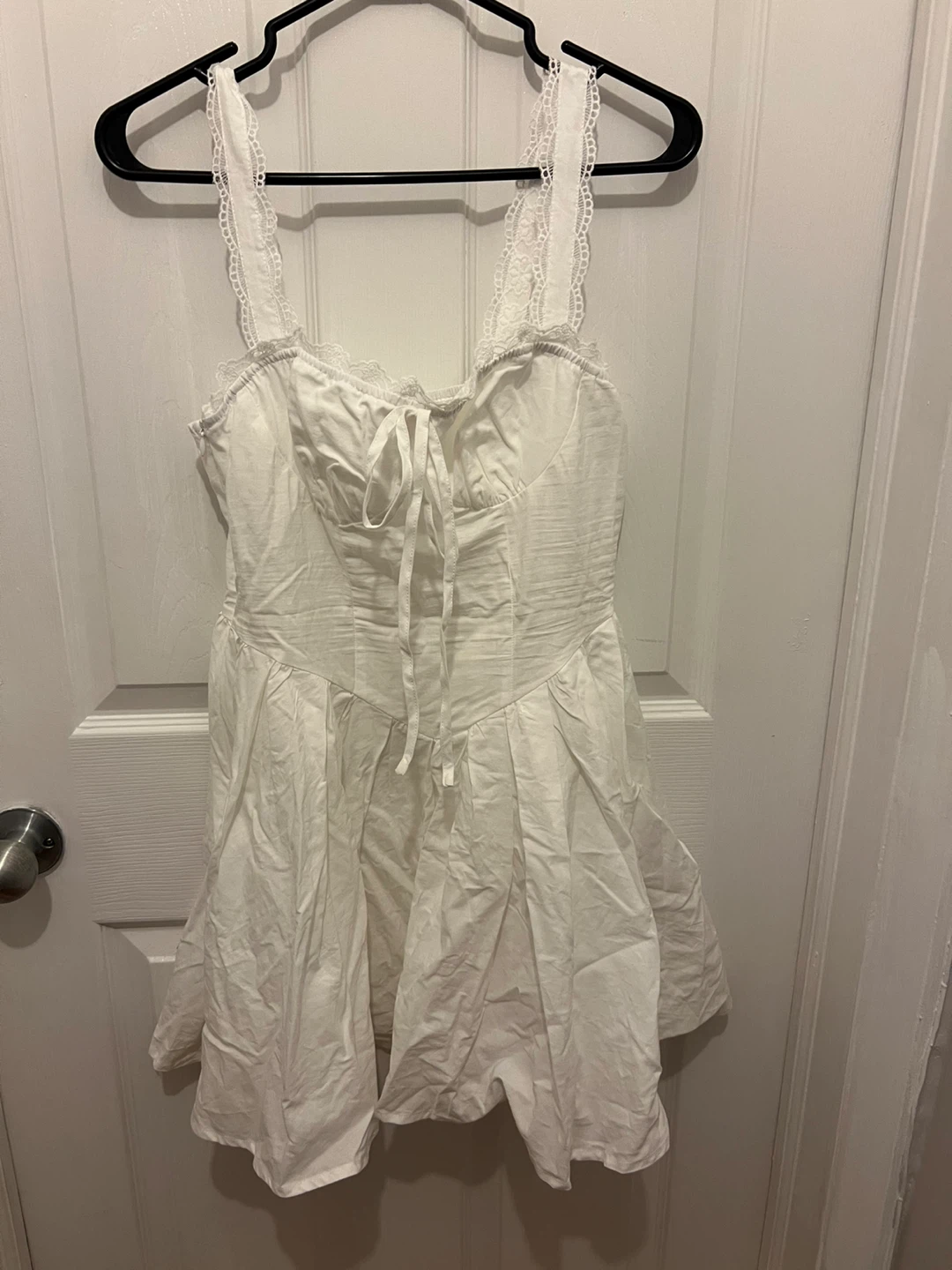 White Lace Trim Mini Dress