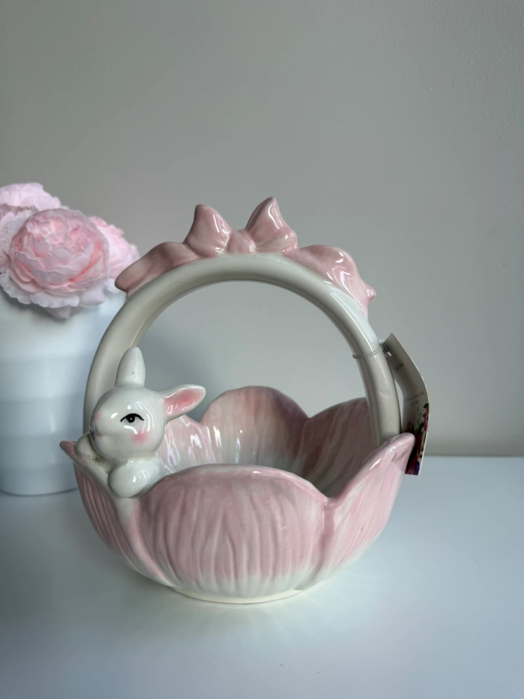 Pink Bunny Flower Basket