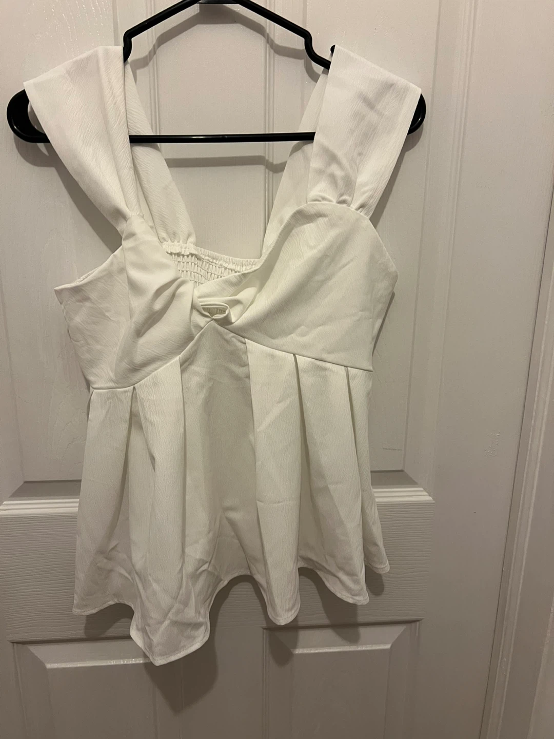 White Smocked Peplum Tank Top