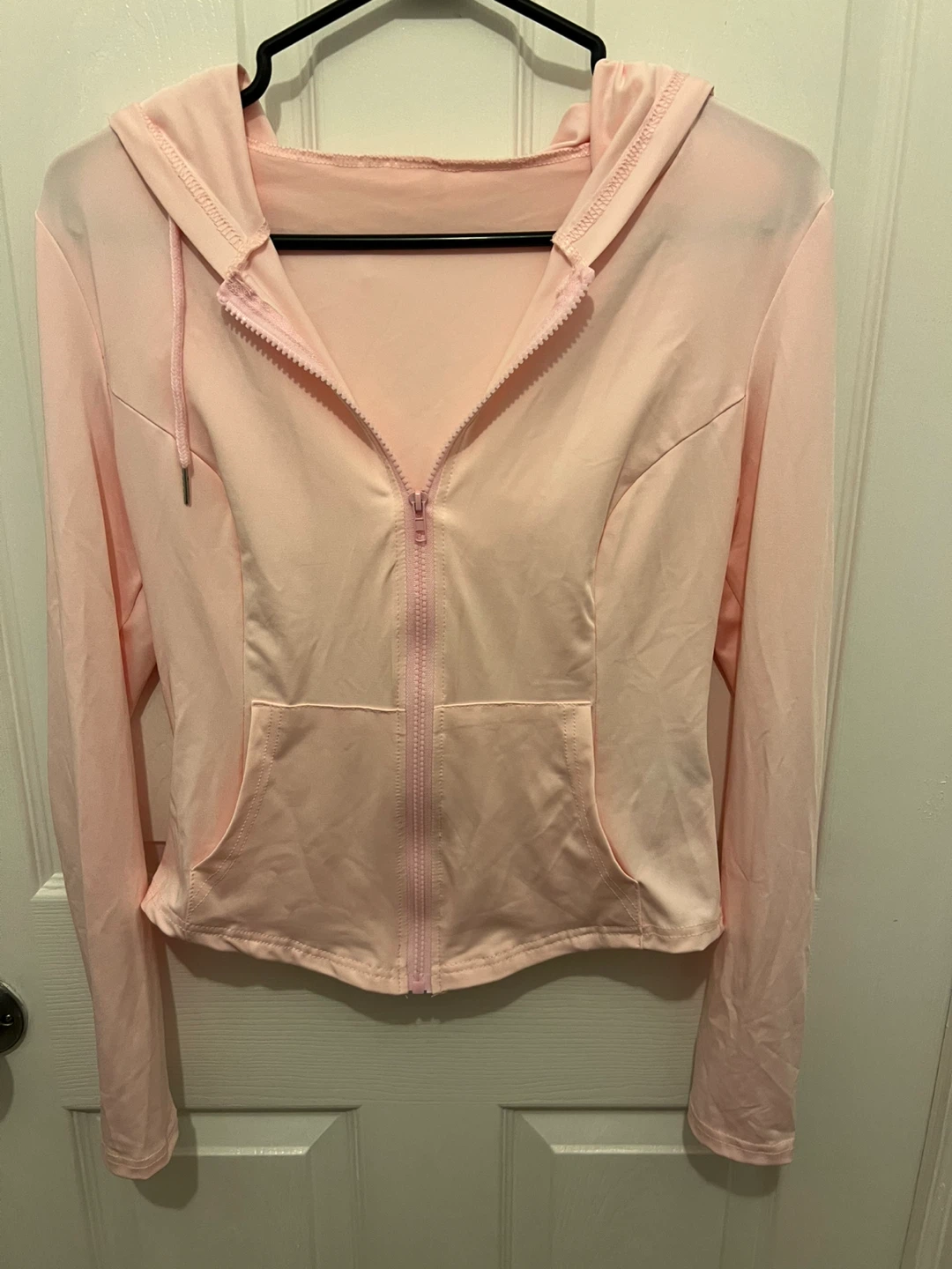Light Pink Hooded Zip-Up Jacket and Flare Pants Set
