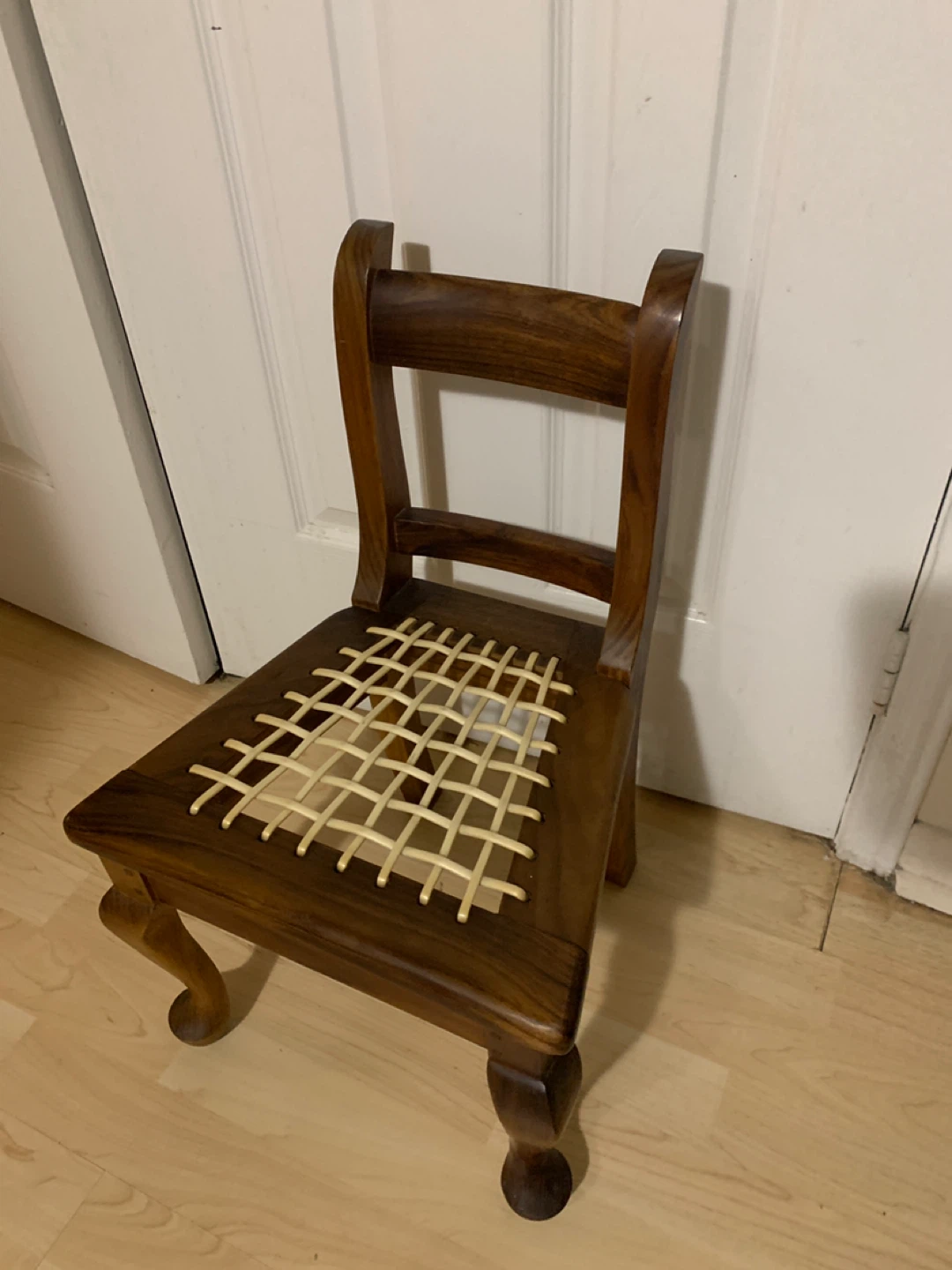 Kids Wooden Accent Chair with Woven Seat