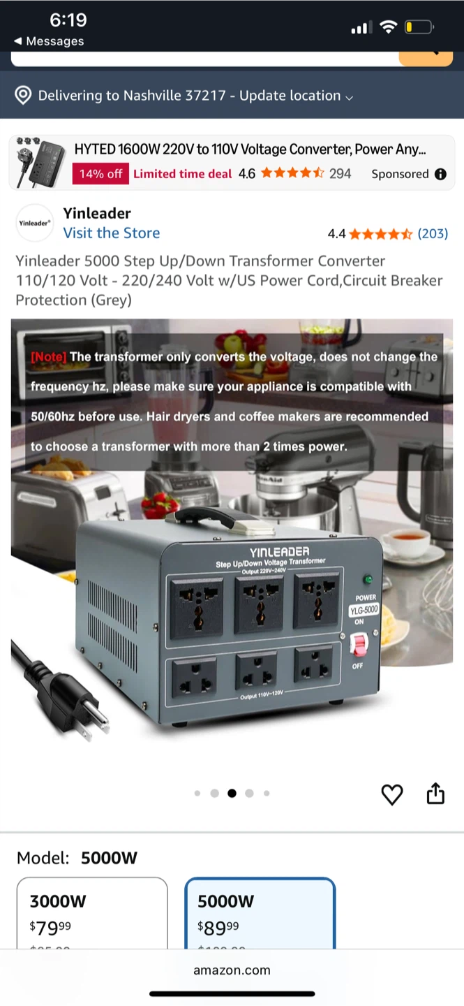 This Yinleader 5000W transformer converts   110/120V