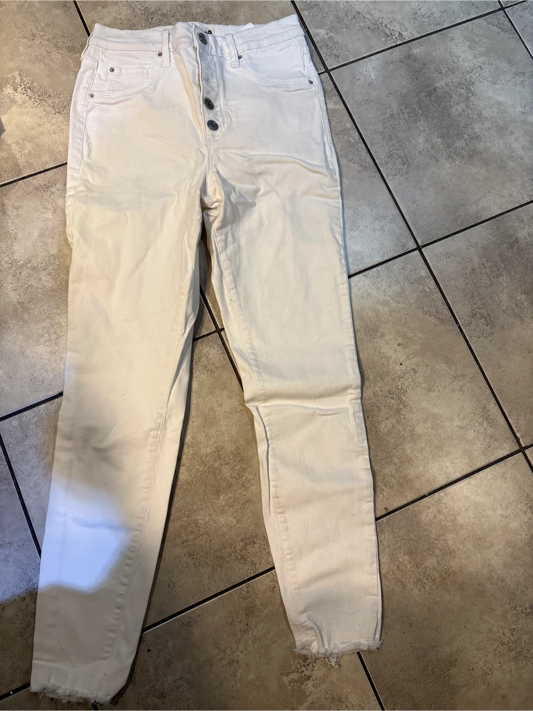 White High Waisted Button Fly Jeans