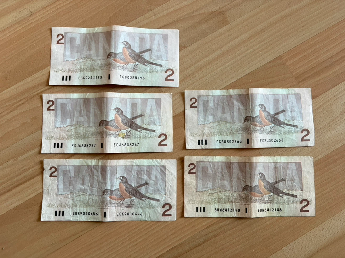 5 Canadian 2 Dollar Bills 1986 - photo 2