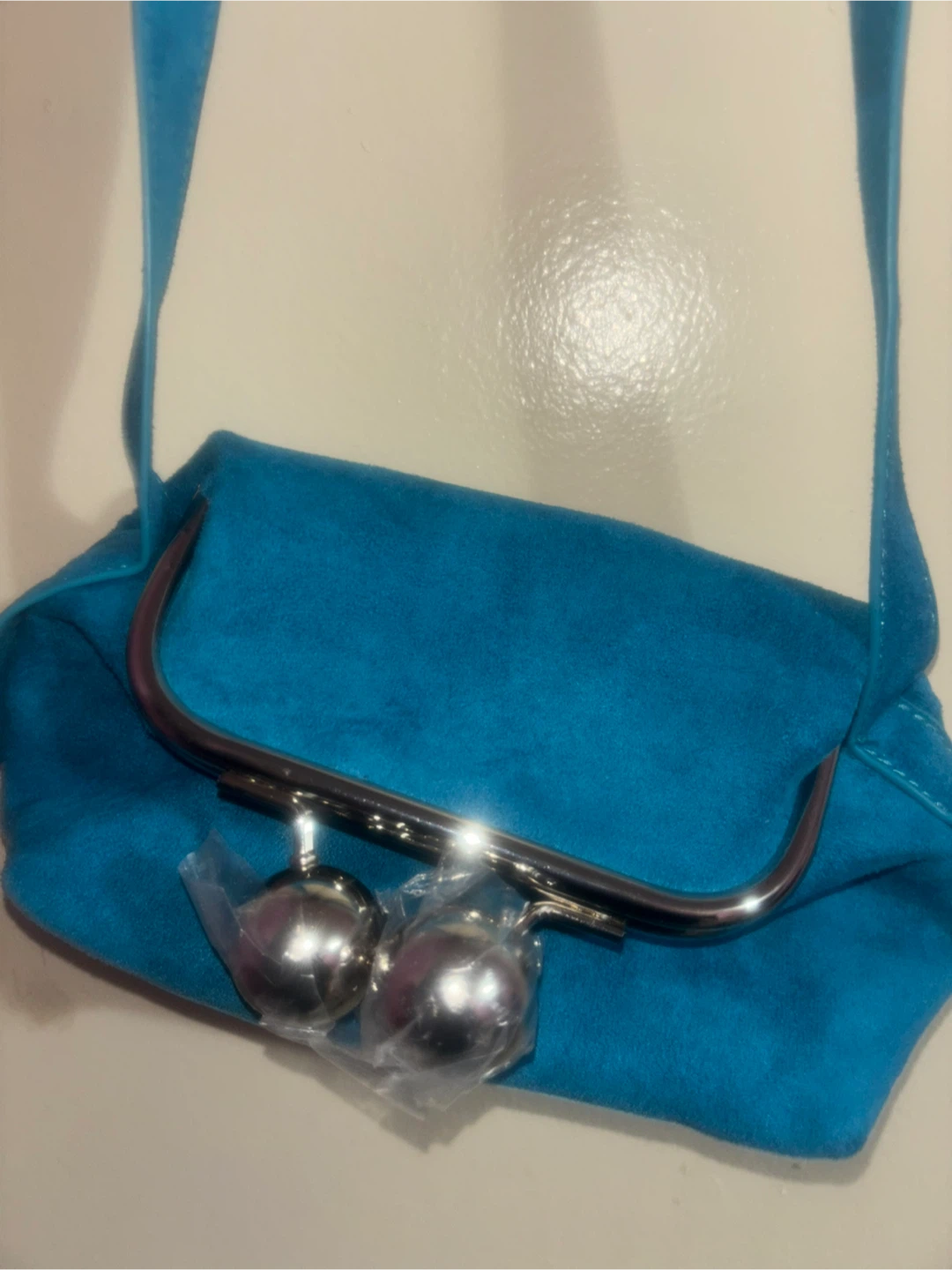 Teal Suede Shoulder Bag