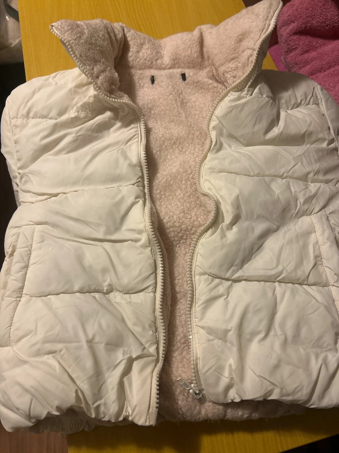 White Puffer Jacket with Pink Sherpa Collar - photo 2