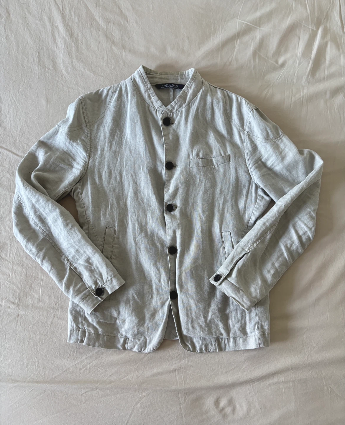 Zara Linen Mandarin Collar(?) Tailored Jacket Blazer