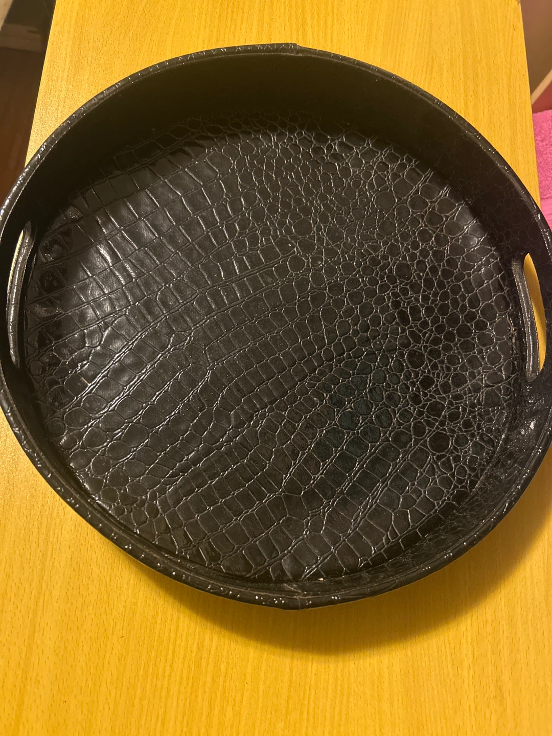 Black Faux Croc Round Serving Tray