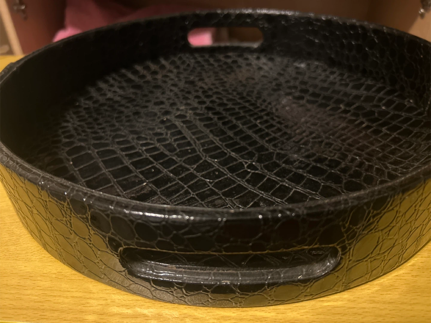 Black Faux Croc Round Serving Tray - photo 2