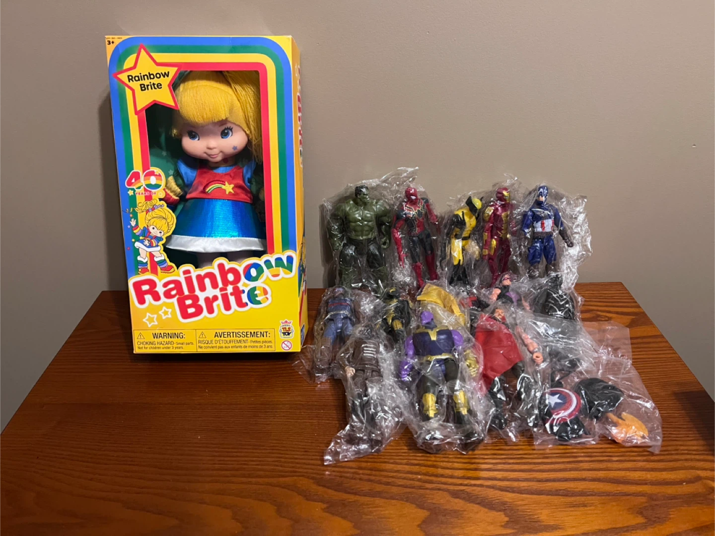 RAINBOW BRITE DOLL & 14 PIECE SUPERHERO FIGURES/CAKE TOPPERS