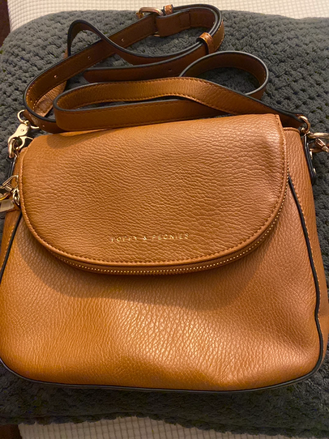Poppy & Peonies Brown Leather Crossbody Bag