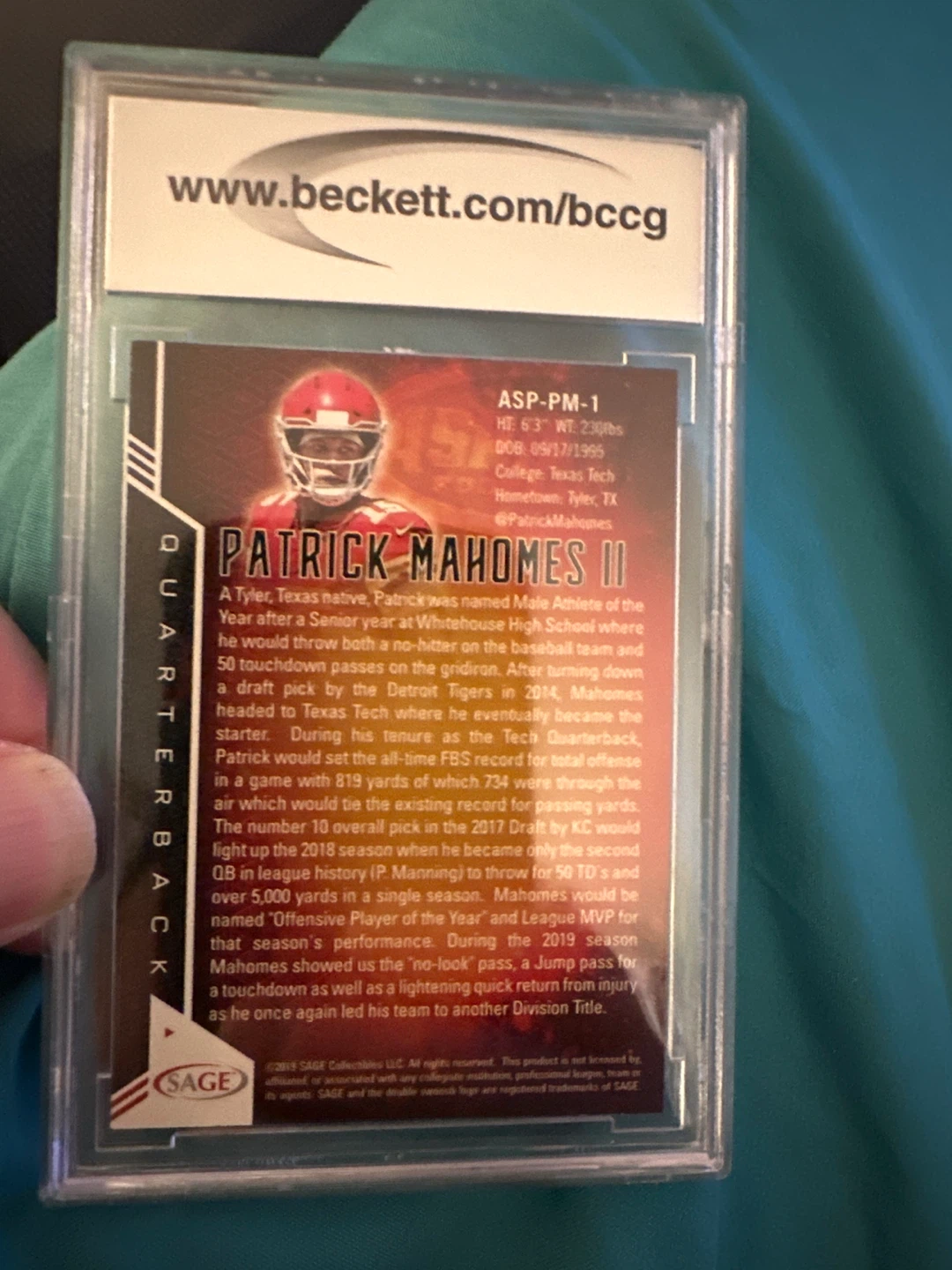 2019 SAGE Aspire Patrick Mahomes II #ASPP M1 Card - photo 2